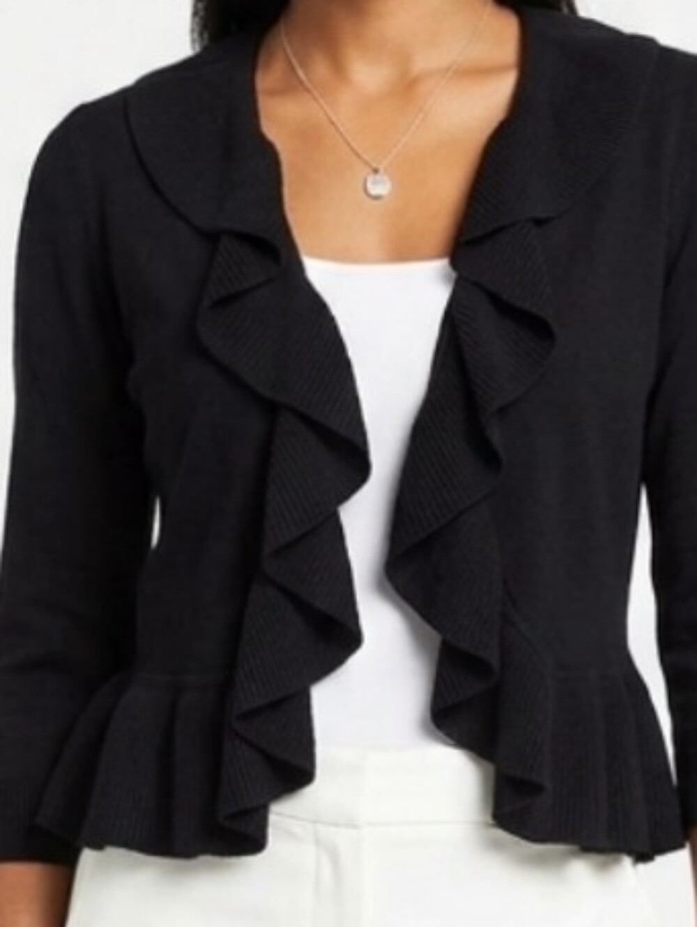 Simply French Ruffled Open-Front Cropped Layering Sweater